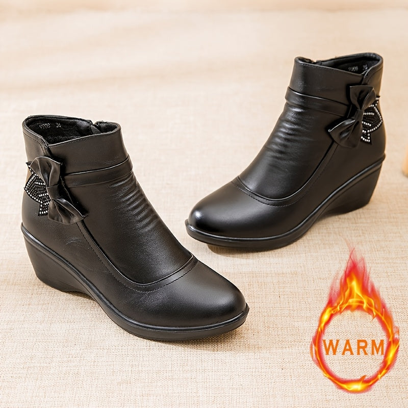 Women's Ankle Microfiber Dress Boots Winter Warm Block Heel Zipper