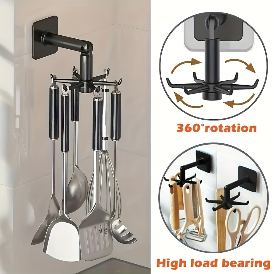 Expandable Kitchen Pot Rack with 360-Degree Rotating Hooks Wall Mount Organizer