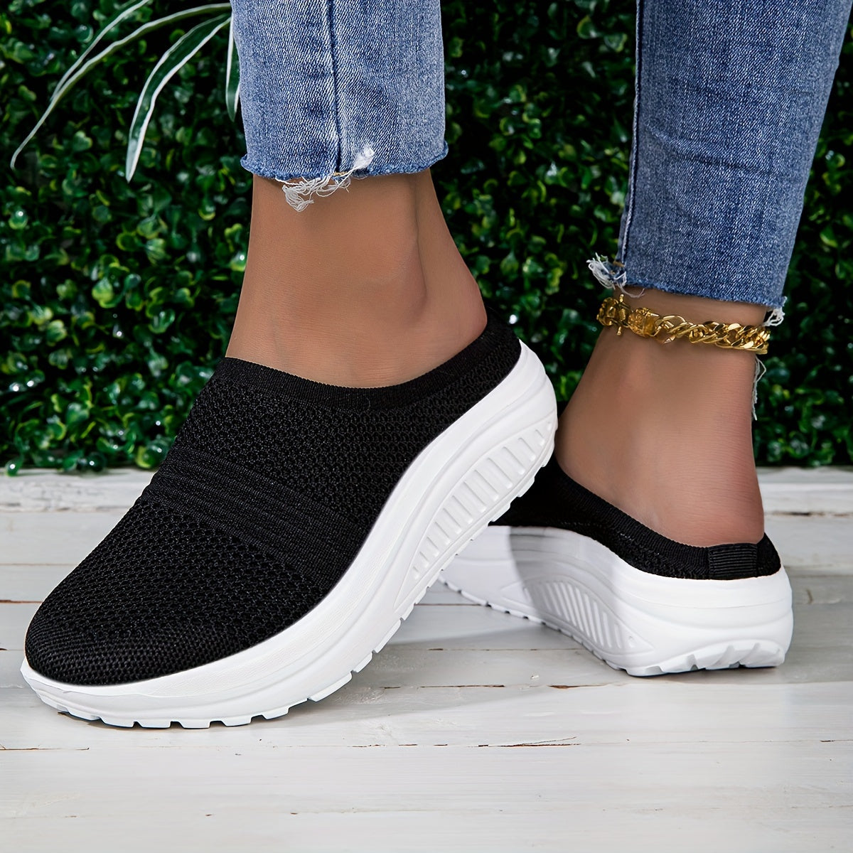 Ayollar uchun nafas oluvchi mato slip-on shlyapki, kundalik va barcha mavsum uchun poyabzal