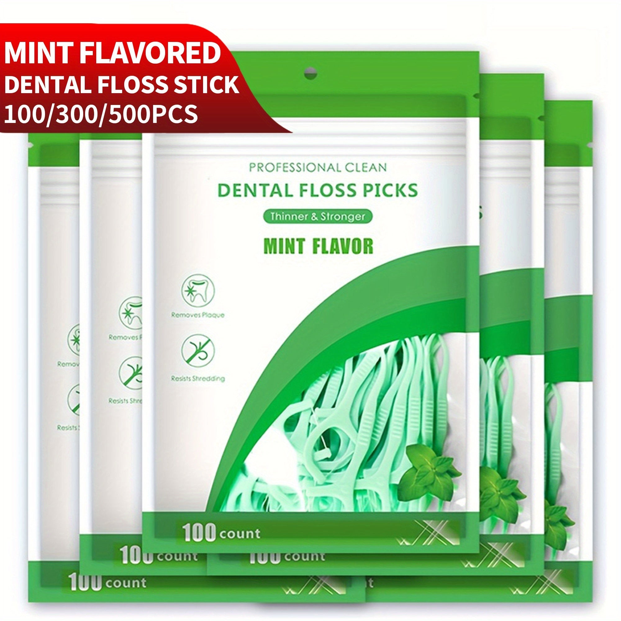 Disposable Mint Floss Picks 100/300/500 Pack, Deep Cleaning, Portable