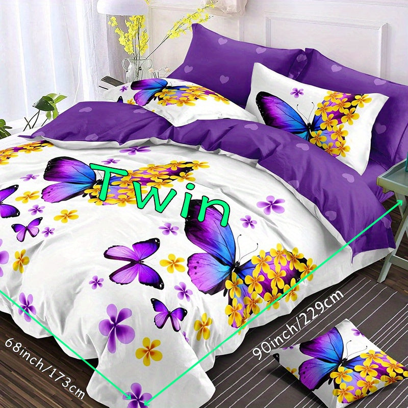 Set of 3 Butterfly Print Duvet Cover Set Bedding Soft Cozy for Bedroom or Guest Room