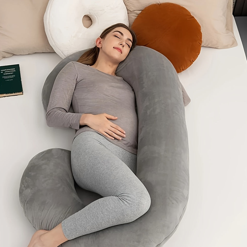 C-Shaped Maternity Pillow with Cooling Crystal Velvet Cover Full Body Support