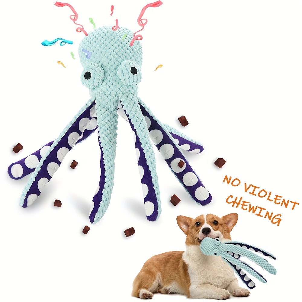 Interactive Plush Octopus Dog Toy No Batteries Squeak for All Breeds