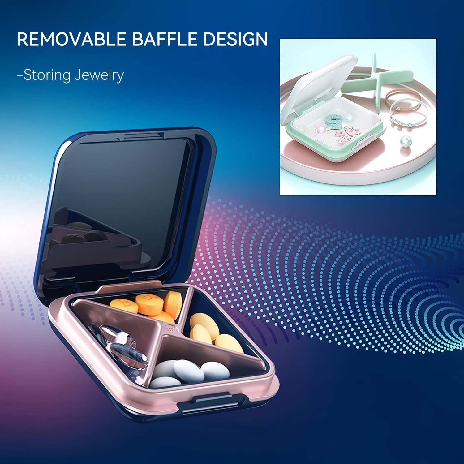 Compact Waterproof Pill Box for Travel, 4-Compartment Medicine Organizer