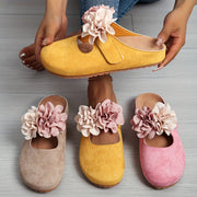 Women's Floral Embellished Slip-On Mules, Soft Fabric, Thick EVA Sole