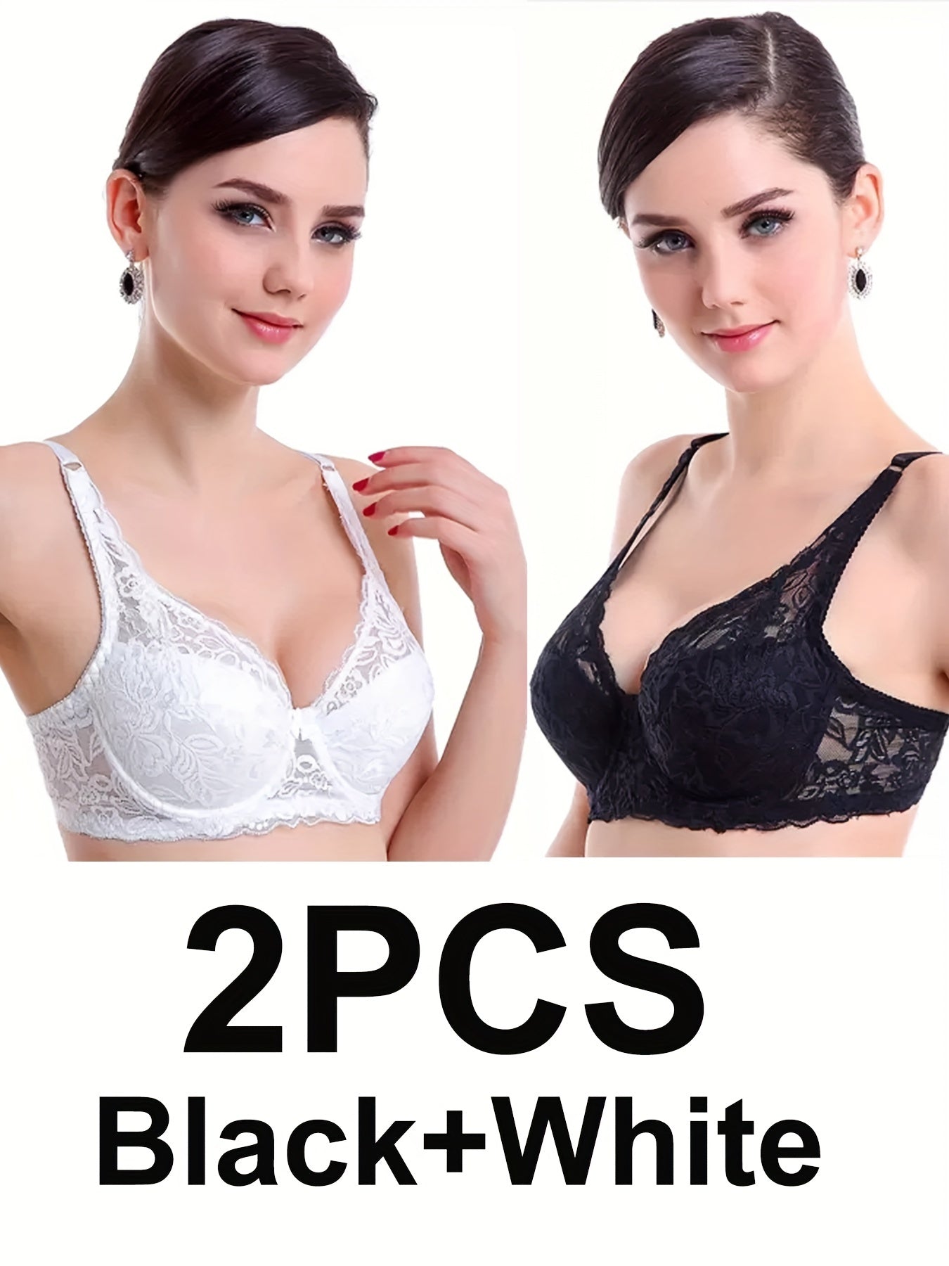 Women’s Lace Thin Sponge Bras Set 2 Pieces Comfortable Underwear