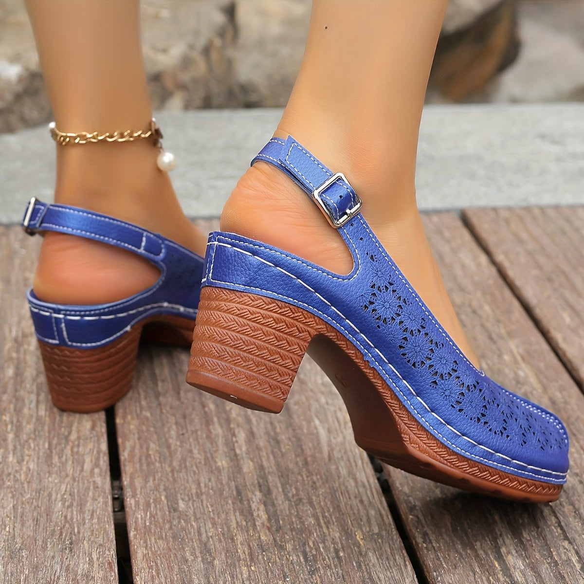 Women's High Heels Leather Closed Toe Strappy Chunky Heel Summer