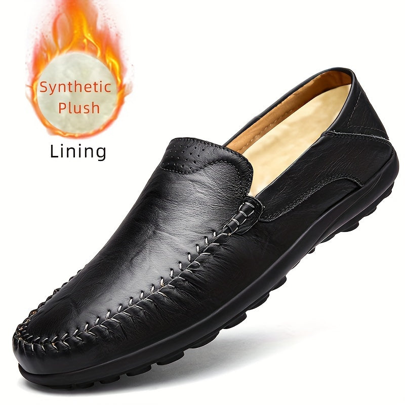 Men's Leather Loafer Shoes Casual Business Slip-On Round Toe All-Season