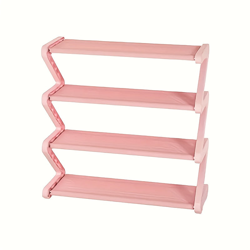 4-Tier Z-Shaped Plastic Shoe Rack with Black Cloth Finish Stackable Home Organizer