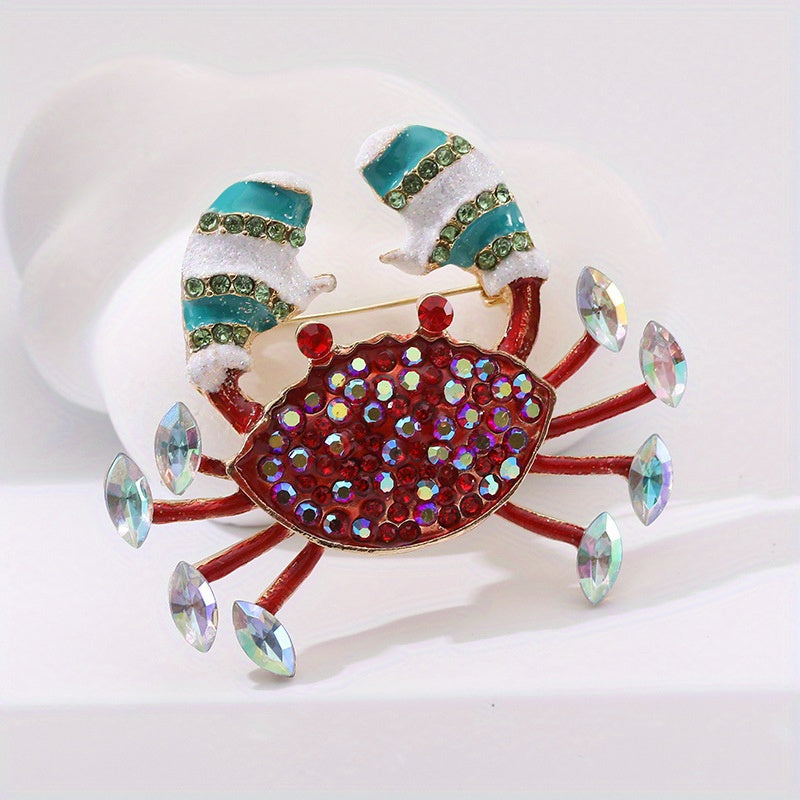 Elegant Rhinestone Crab Brooch Pin with Red and Multicolor Gems for Suit Jackets and Gifts