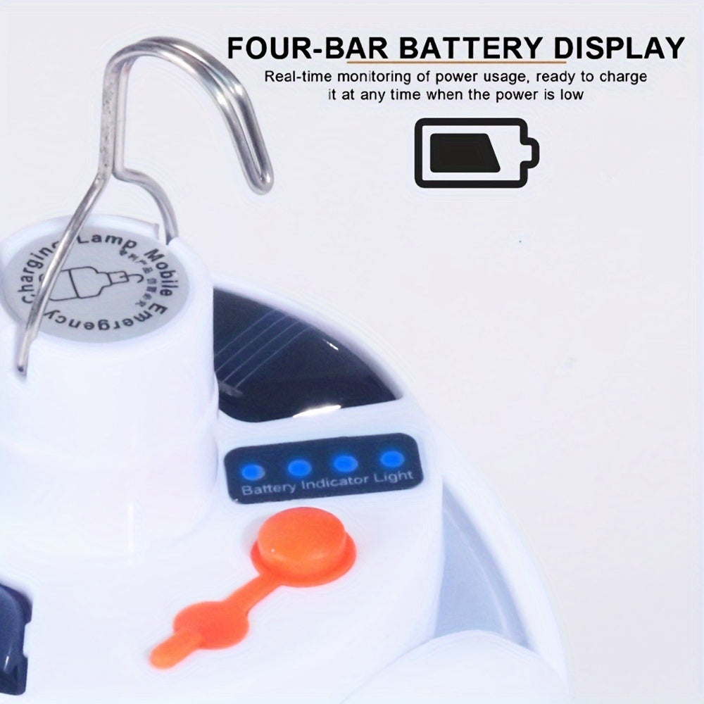 Portable Solar LED Camping Light with Hook Rechargeable USB Foldable Emergency Lantern