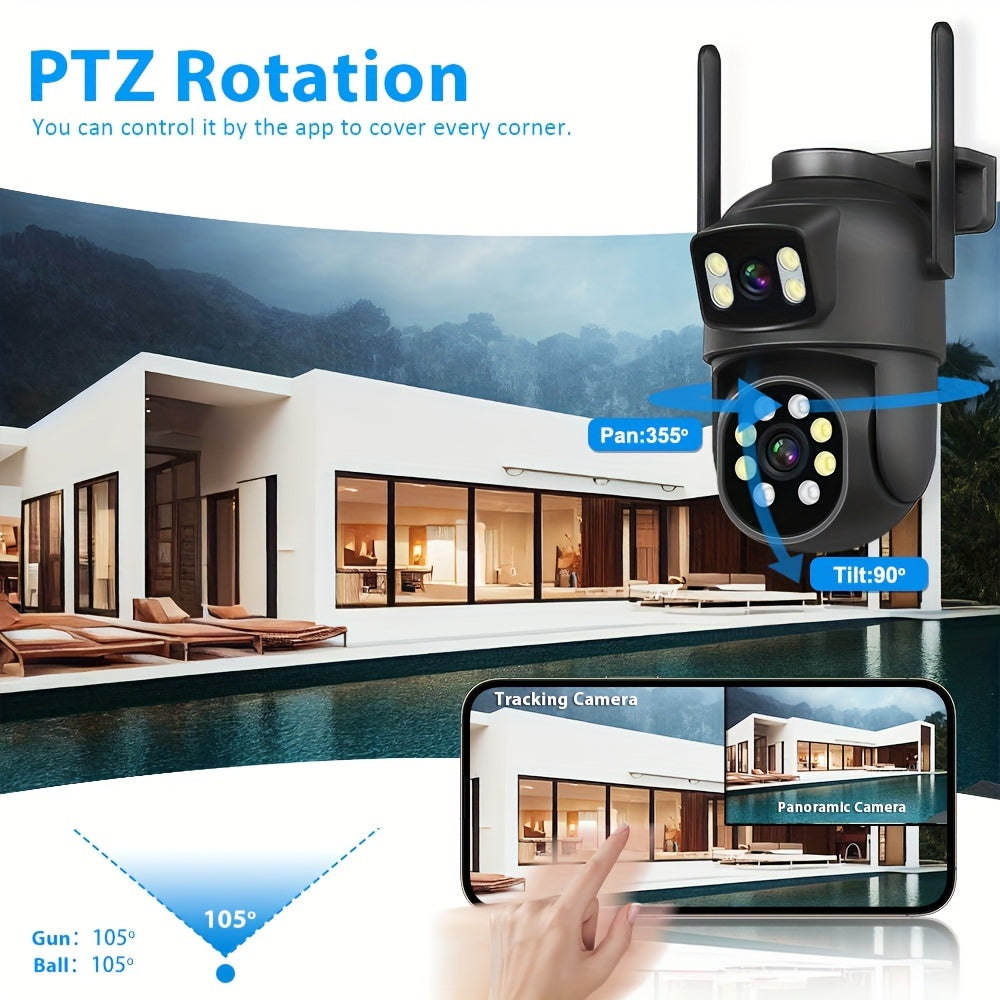 8MP Dual Camera Wi-Fi Outdoor Indoor Security Camera with Two-Way Audio Night Vision Motion Tracking Memory Card Support