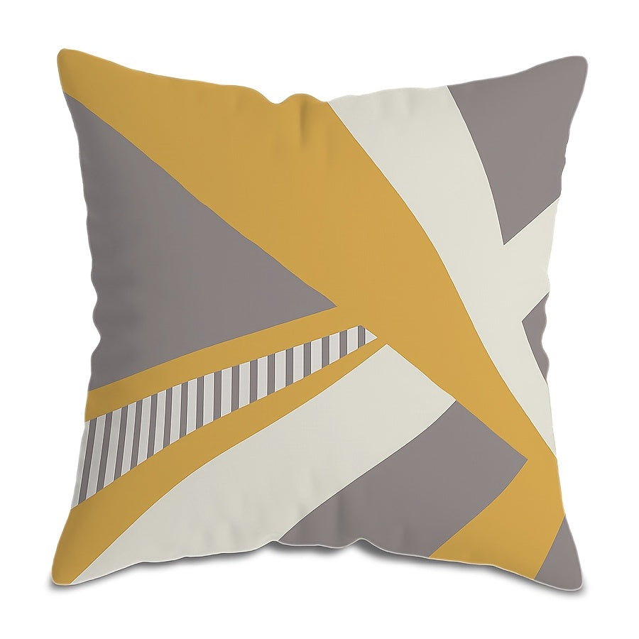 Vibrant Yellow and Gray Geometric Throw Pillow Cover 45cm Polyester Zip Closure