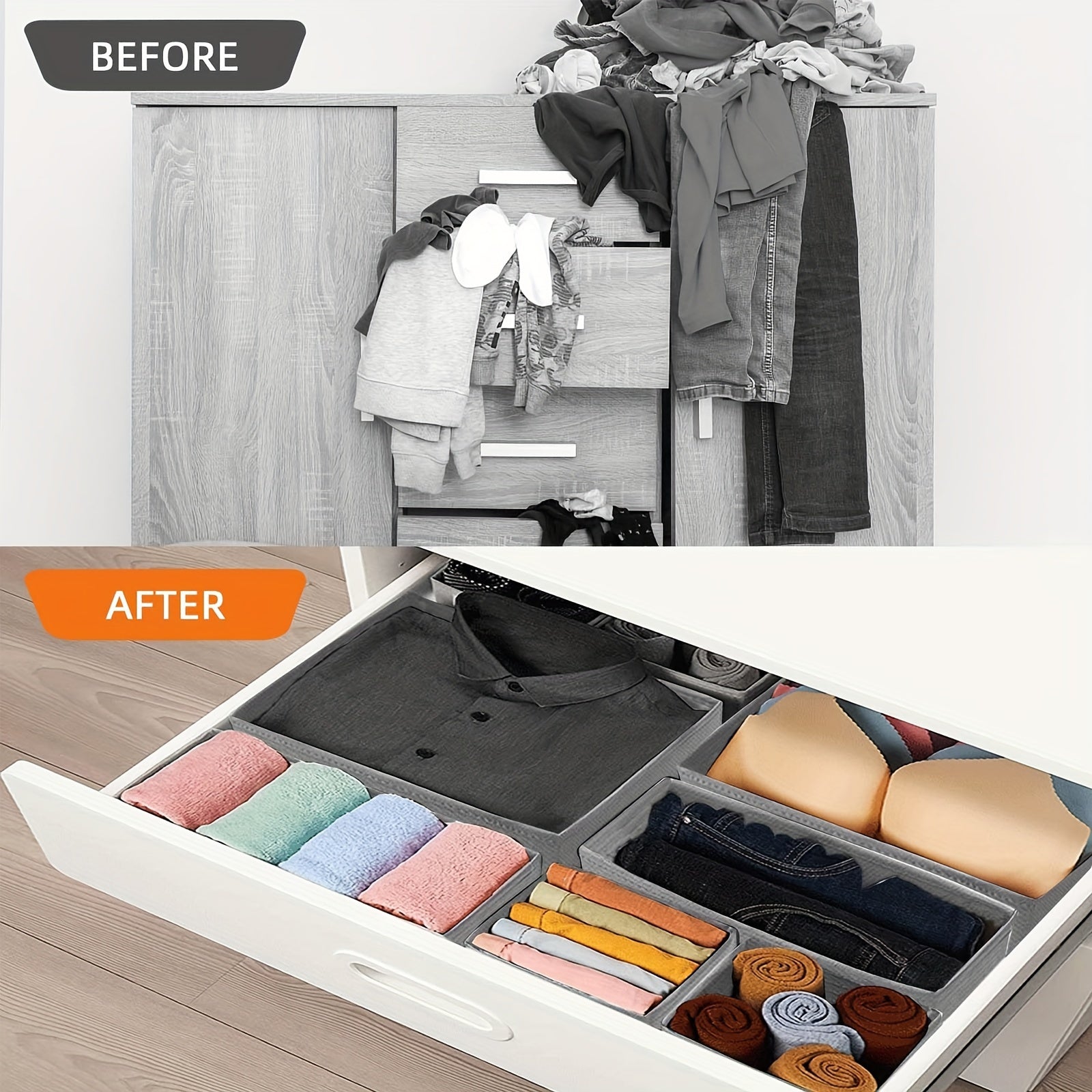 8 dona yig‘iladigan mato saqlash qutilari kiyimlar va shkafni tartibga solish uchun