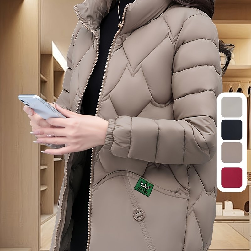 Women's Quilted Embroidered Jacket with Pleated Hem for Middle-Aged Moms