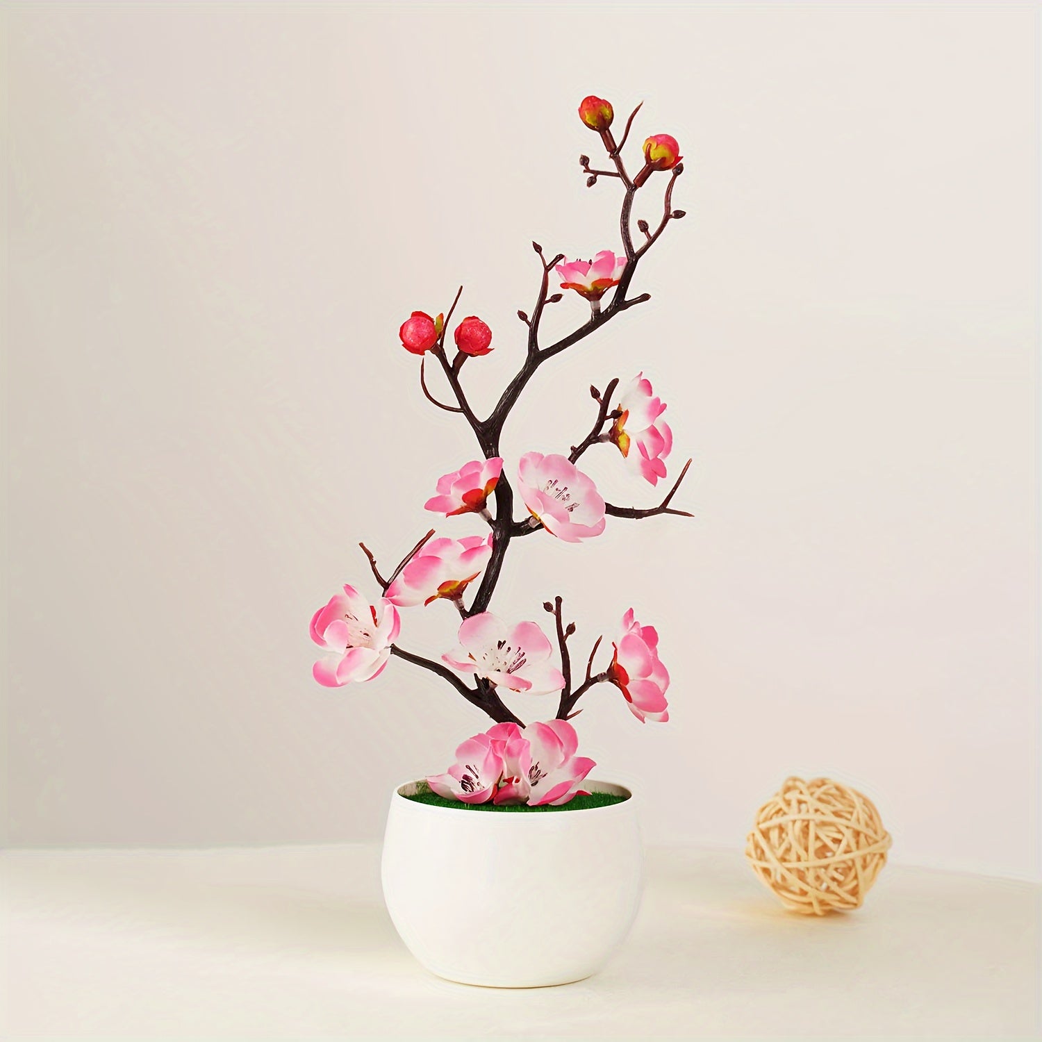 Artificial Plant Simulation Potted Bonsai with Plum Blossom and Wax Plum Branches for Home Decor