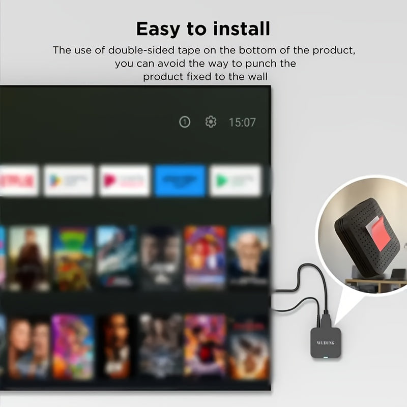 WU DUNG Mini Smart TV Box, Allwinner H313 to'rt yadroli chipi, Android 10.0, 2GB RAM, 16GB ROM, 2.4G WiFi, 4K qo'llab-quvvatlash, devorga yoki televizor orqasiga o'rnatish uchun ixcham o'lcham.