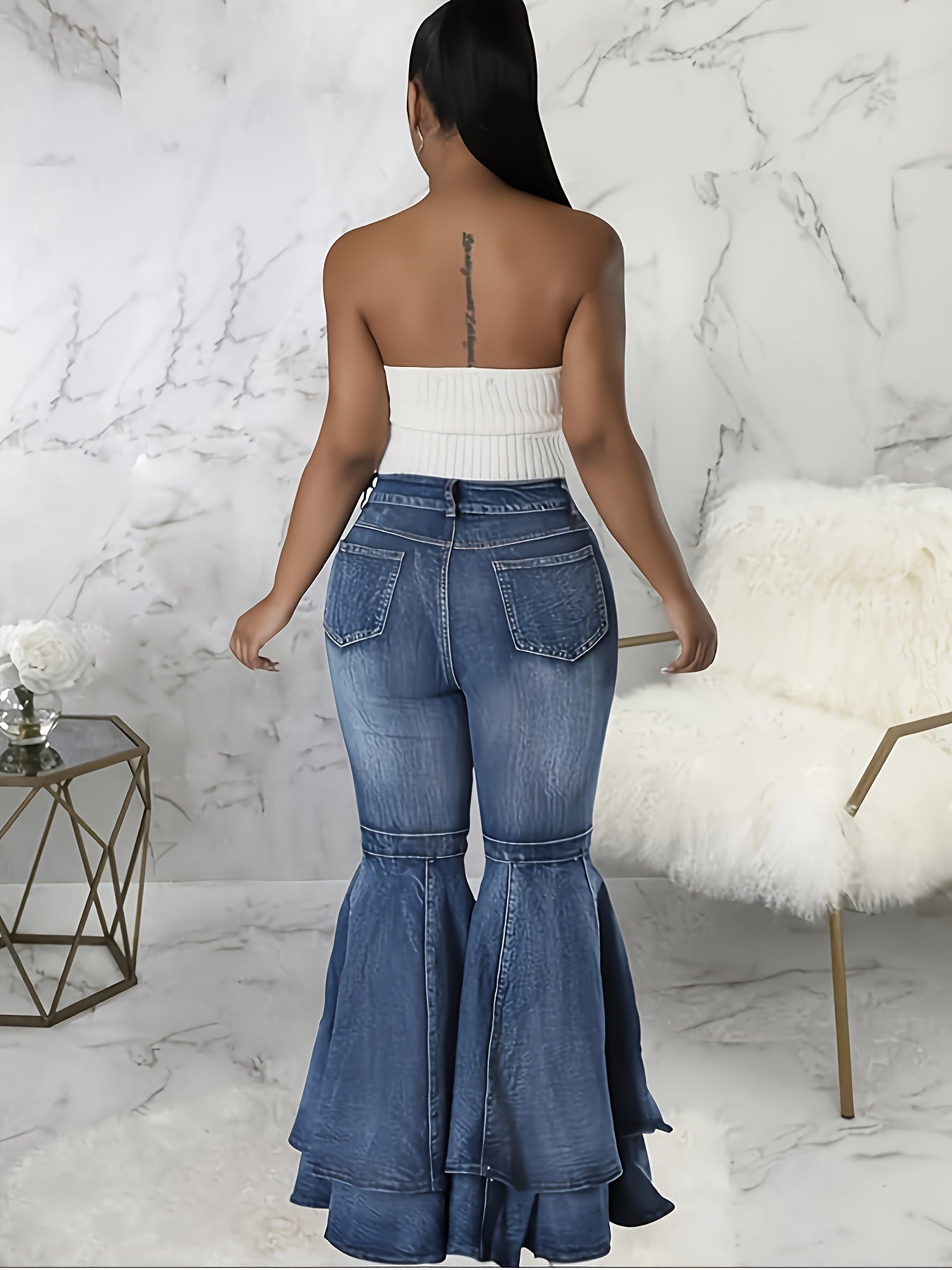 Women's Plus Size Flared Jeans High Rise Stretch Denim