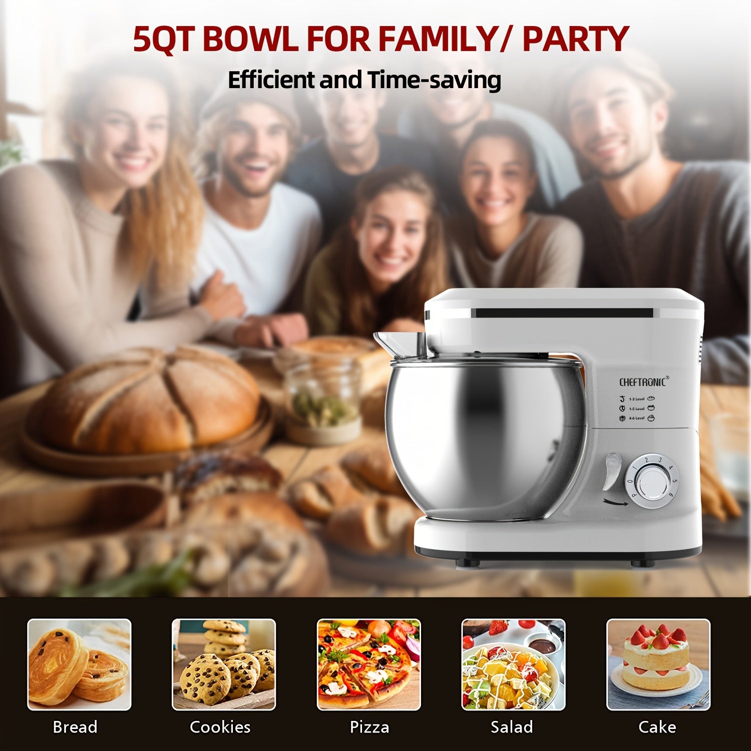 1200W Electric Stand Mixer with 4.2L Stainless Steel Bowl 6-Speed Tilt-Head