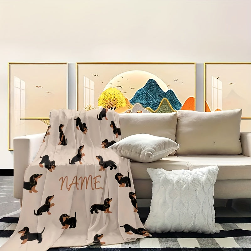 Shaxsiylashtirilgan Dachshund naqshli flanel ko'rlagi - Maxsus ism, bayramlar, tug'ilgan kunlar va boshqalar uchun mukammal! Tashqi faoliyatlar, yashash xonasi dekoratsiyasi va ofis uy hayvoni ko'rlagi uchun ajoyib. Eng yaxshi do'stlar uchun ideal sovg'a!