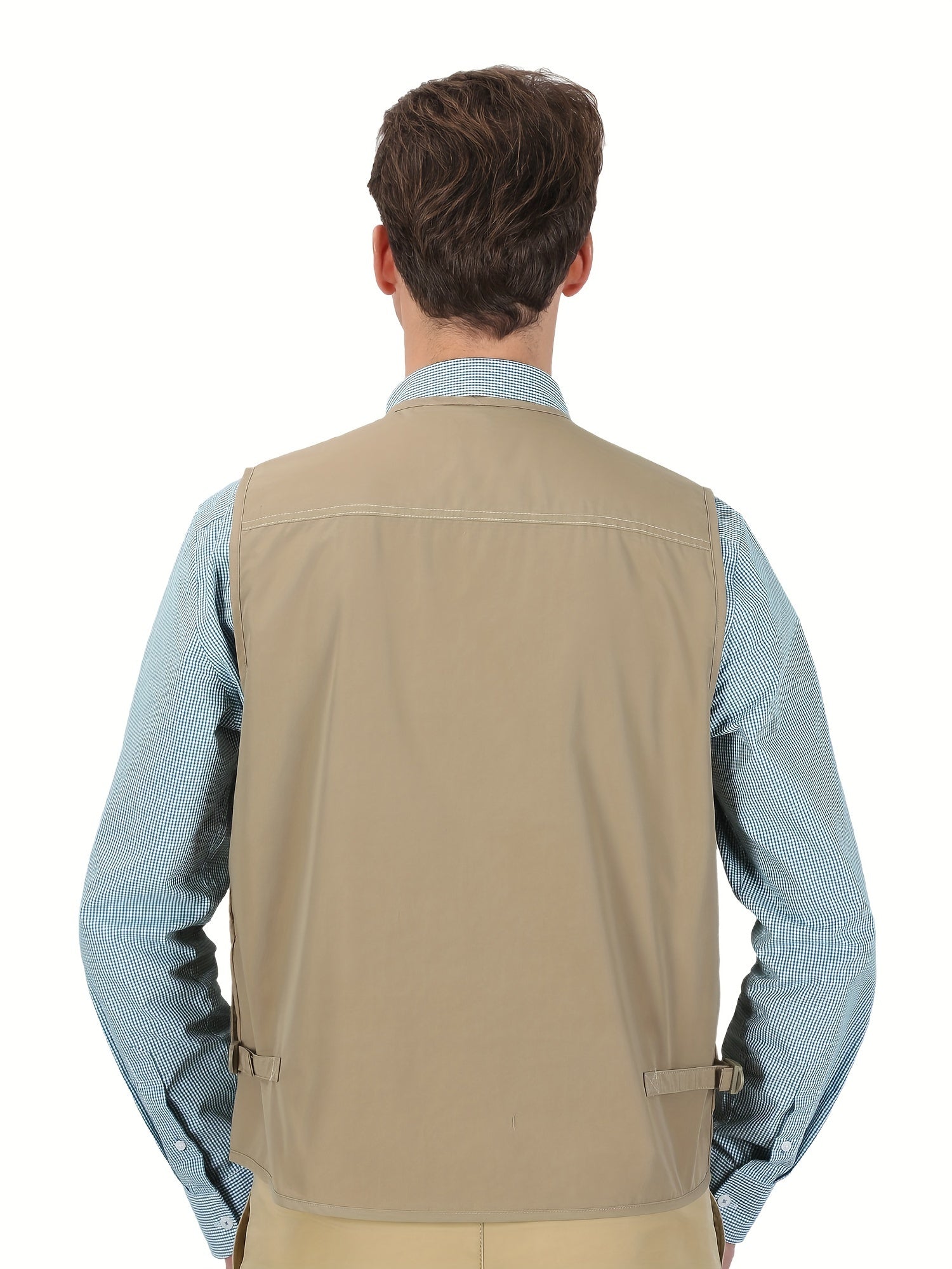 Erkaklar uchun poplin ko'p cho'ntakli jilet ochiq havoda faoliyatlar uchun.