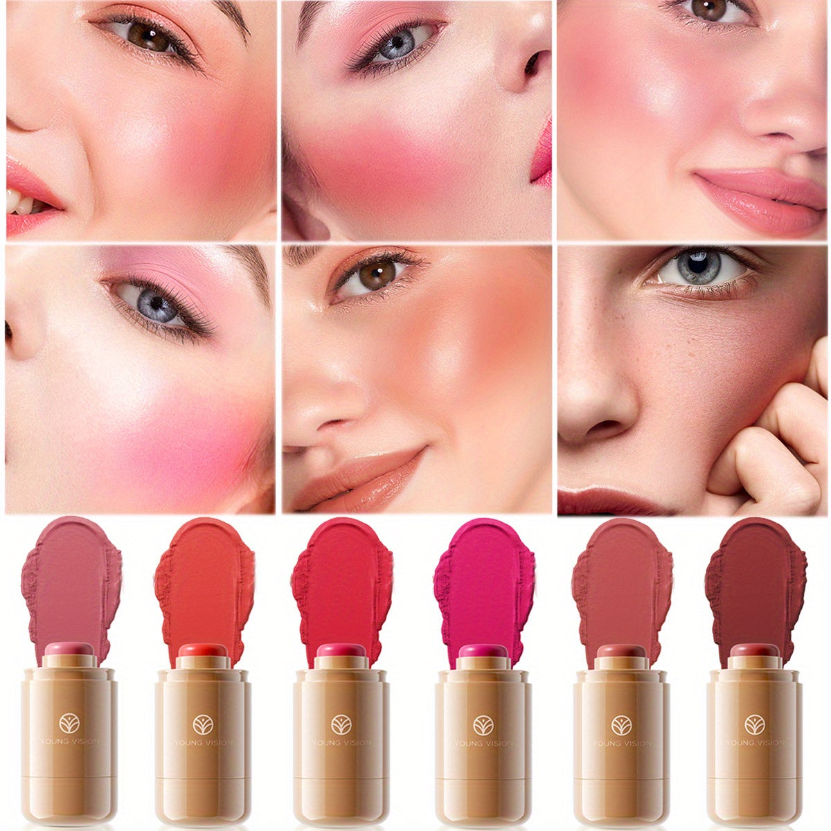 Women Cream Blush Stick Multi-Functional Natural Long-Lasting 6 Colors