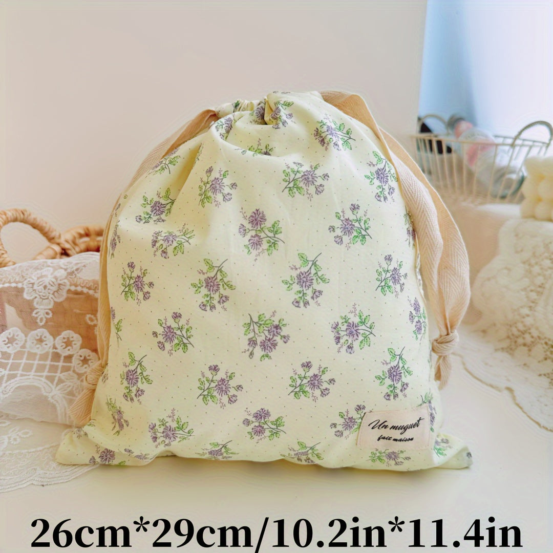 Embroidered Bowknot Drawstring Storage Bag for Travel Jewelry Cosmetics Diaper Organizer