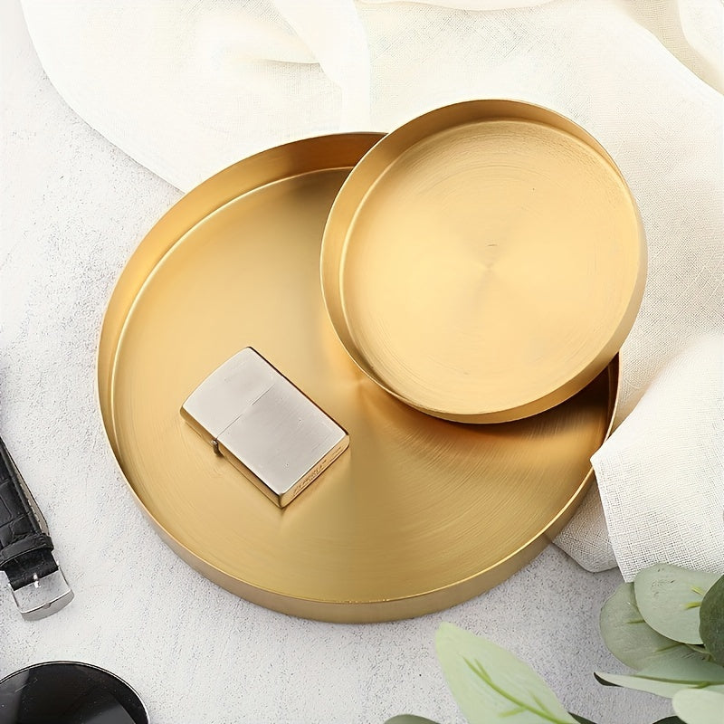 Круглая металлическая поднос в минималистском стиле для хранения на столе и стакана для воды