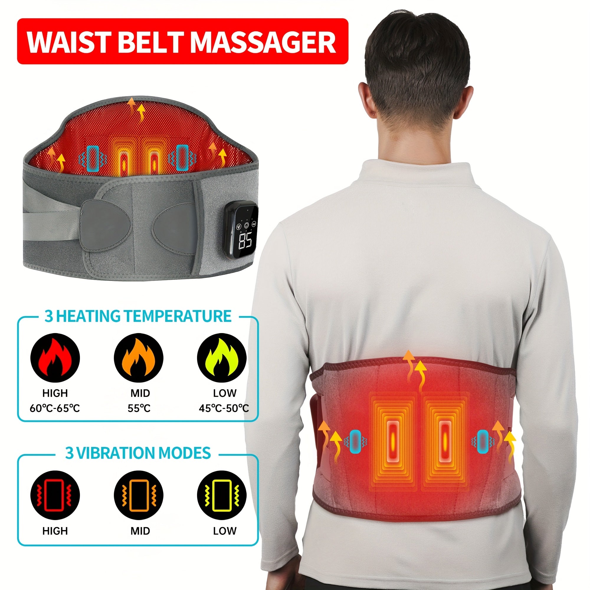 Cordless Heating Pad with Massage Functions Rechargeable Battery for Back Pain Relief Suitable for Men and Women