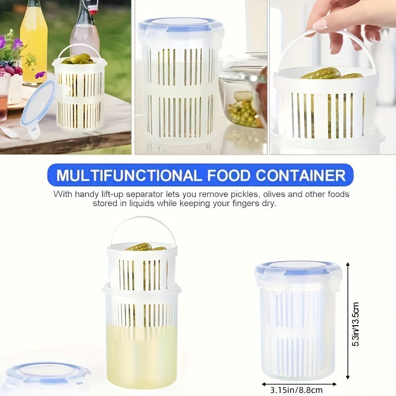 Leak-Proof Plastic Pickle Jar with Drain Basket 10.92x13.46 cm Kitchen Storage