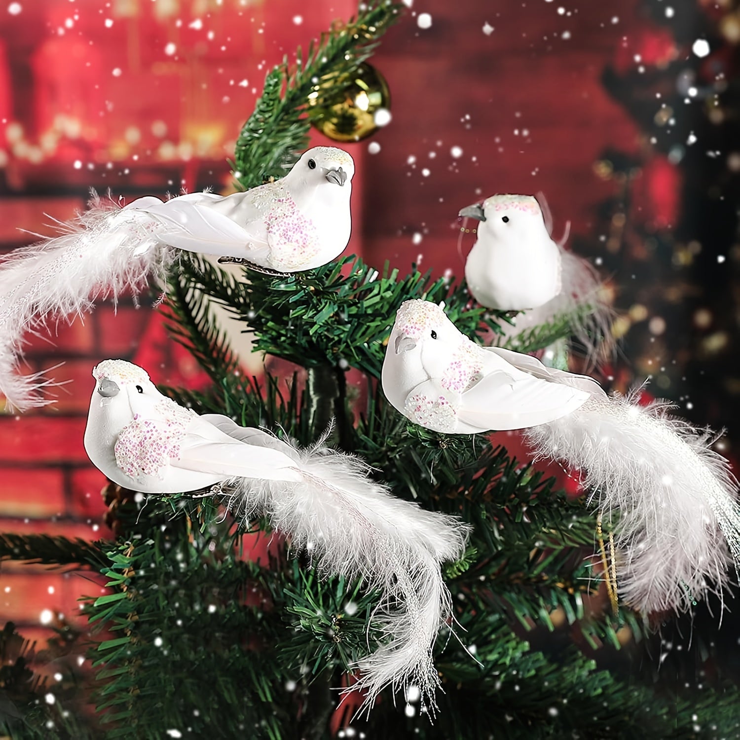 Decoraciones artificiales de palomas navideñas para coronas y decoraciones de fiesta, set de 6