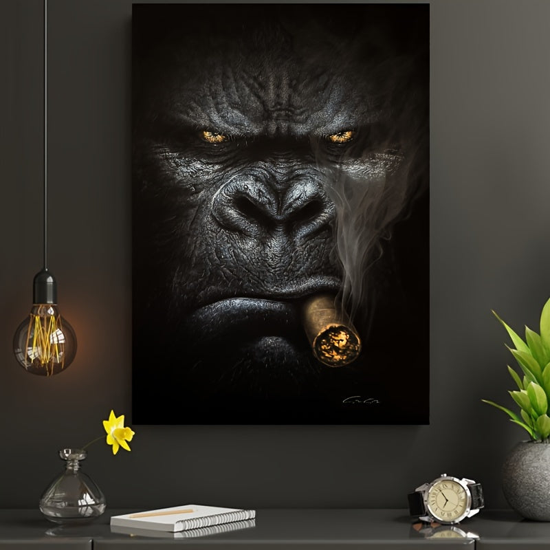 Frameless Canvas Wall Art Animal Monkey Smoking Portrait for Home Decor