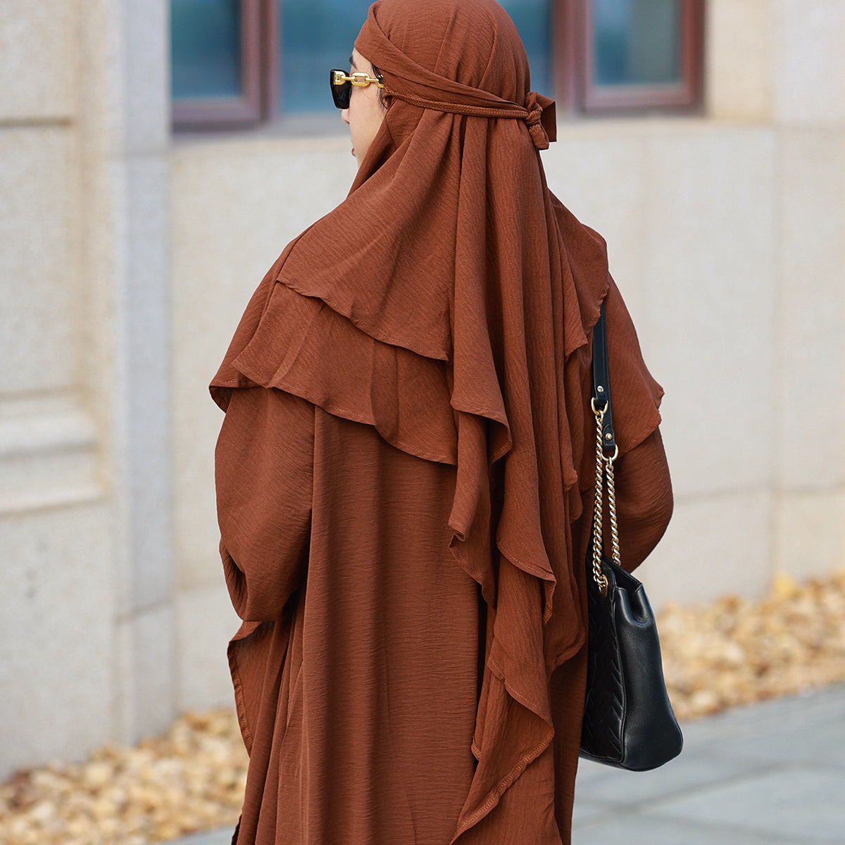 Double-Layered Polyester Prayer Hijab with Religious Theme Fitted Woven Cap