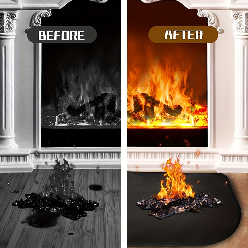 Fireplace Mat Heat-Resistant Double-Layer Glass Fiber Silicone Large Rounded Corner Safety Tool