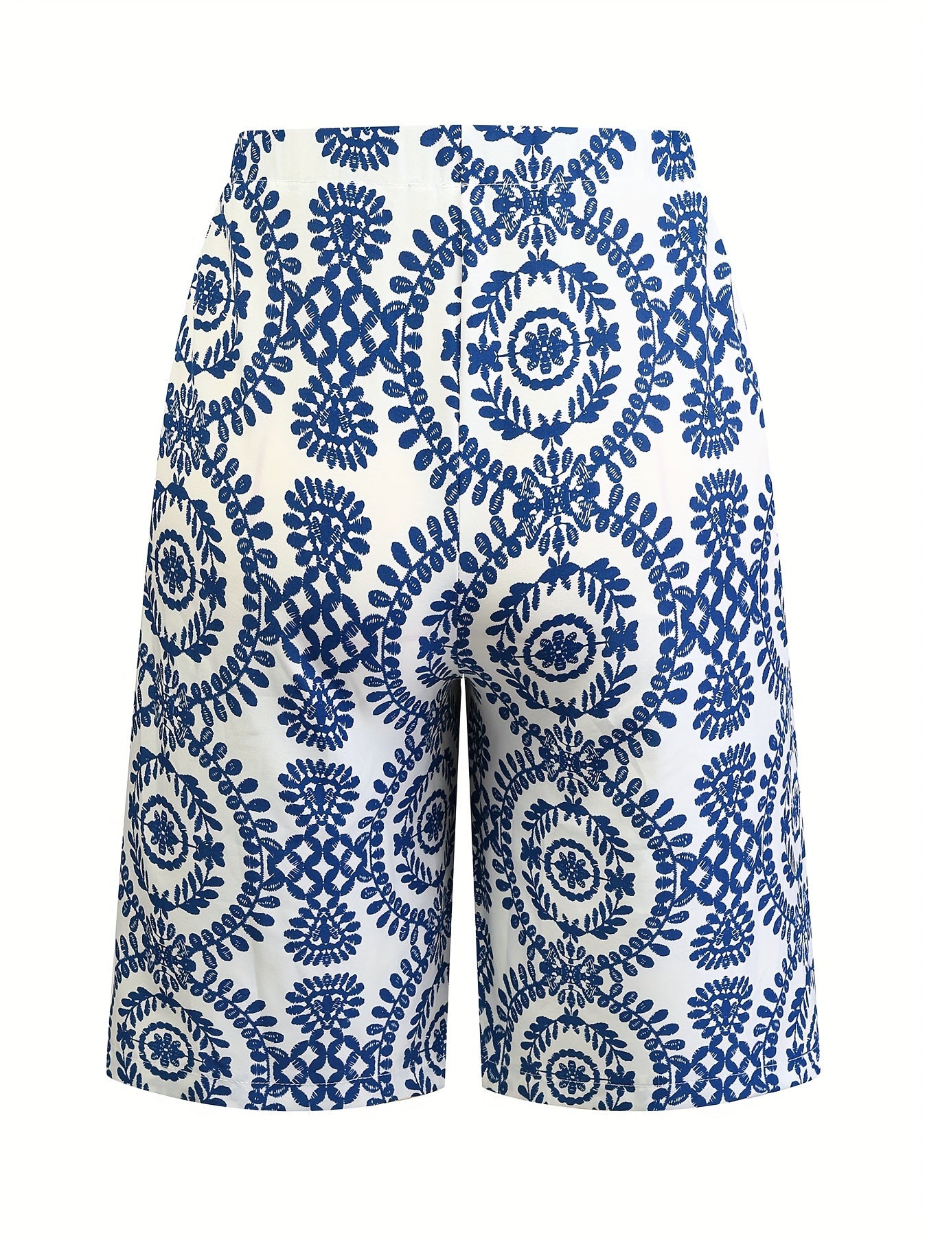 Women's Plus Size Blue White Mandala Print Bermuda Shorts Lightweight Polyester Casual Beachwear