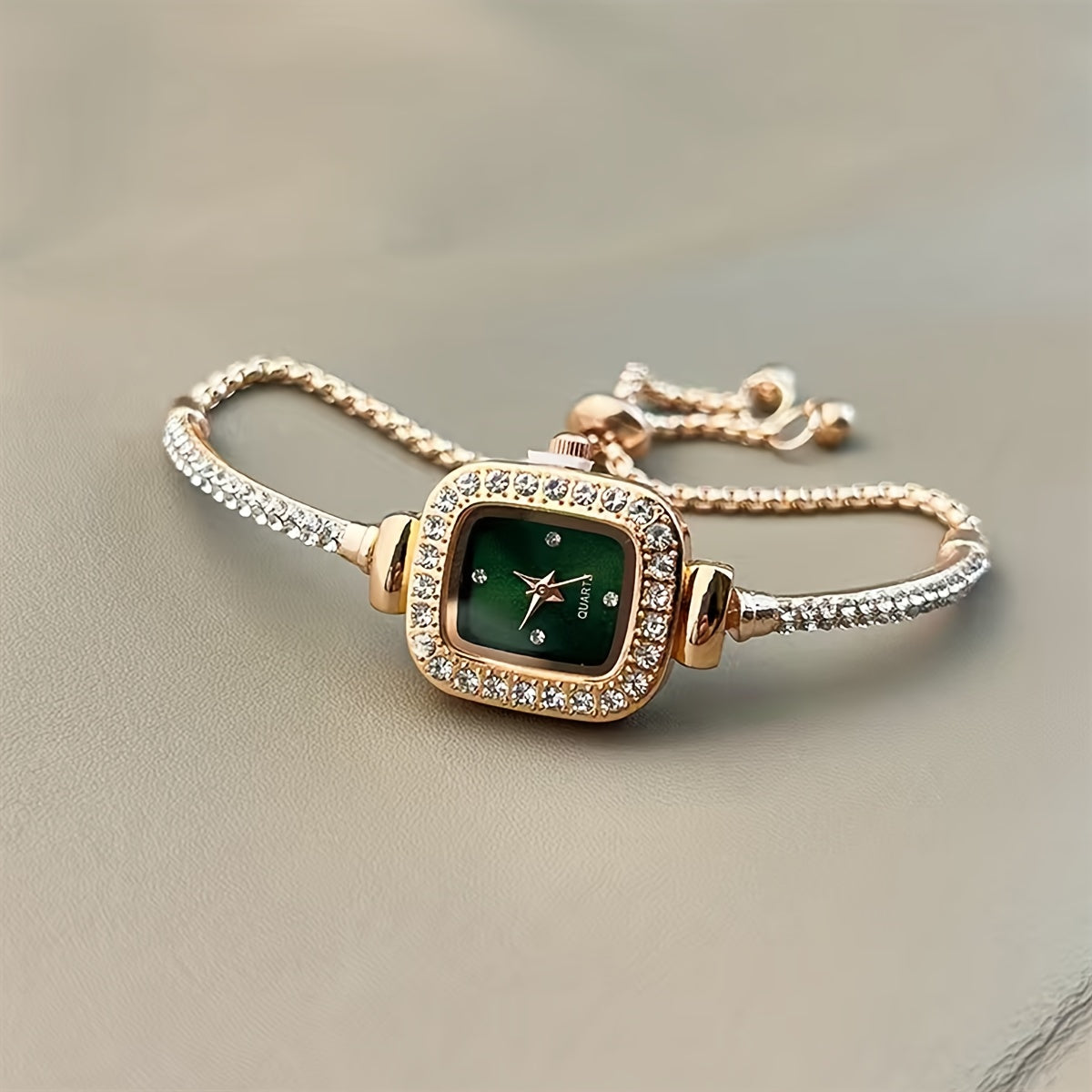 Women's Rhinestone Quartz Watch Square Dial Shiny Bracelet Wristband