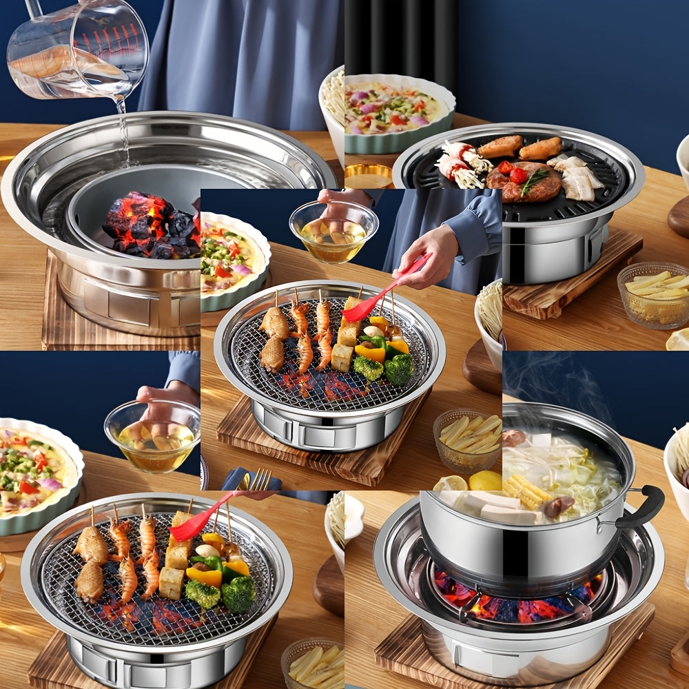 Sayohat uchun mo'ljallangan, tashqarida yurish va oshxona uchun ideal bo'lgan portativ stainless steel BBQ grill. Non-stick, go'sht va sabzavotlarni grill qilish uchun mukammal.