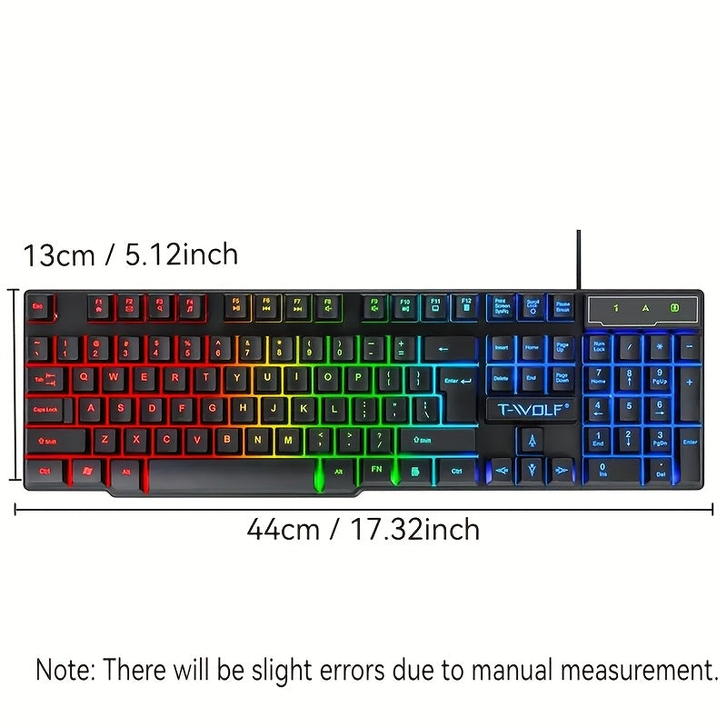 Teclado mecánico para juegos con cable, retroiluminado, ergonómico, negro, con LED para oficina y juegos