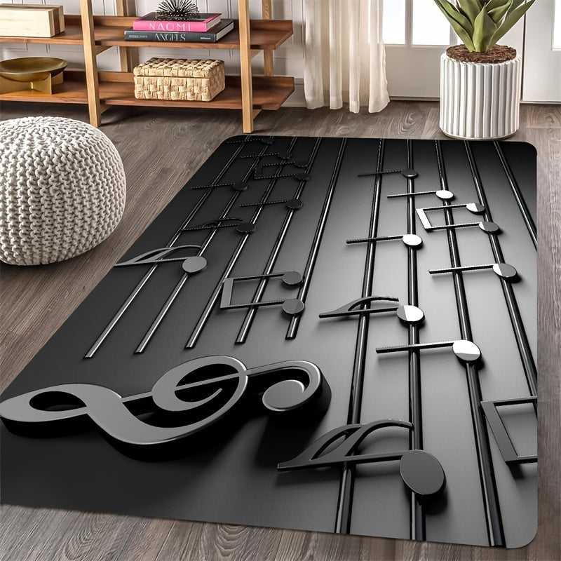 3D Musical Note Rug Non-Slip Lightweight Machine Washable Polyester for Living Room Bedroom Entrance
