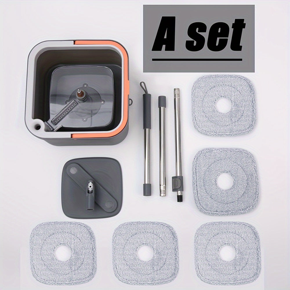 Stainless Steel Flat Mop and Bucket Set with 4 Microfiber Pads for Multi-Surface Cleaning