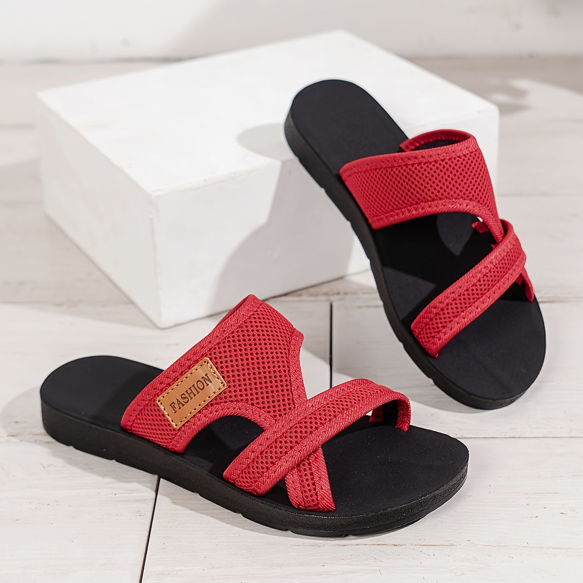 Women's Mesh Slide Sandals with Crisscross Straps Lightweight Casual Open Toe Black Brown Red Black
