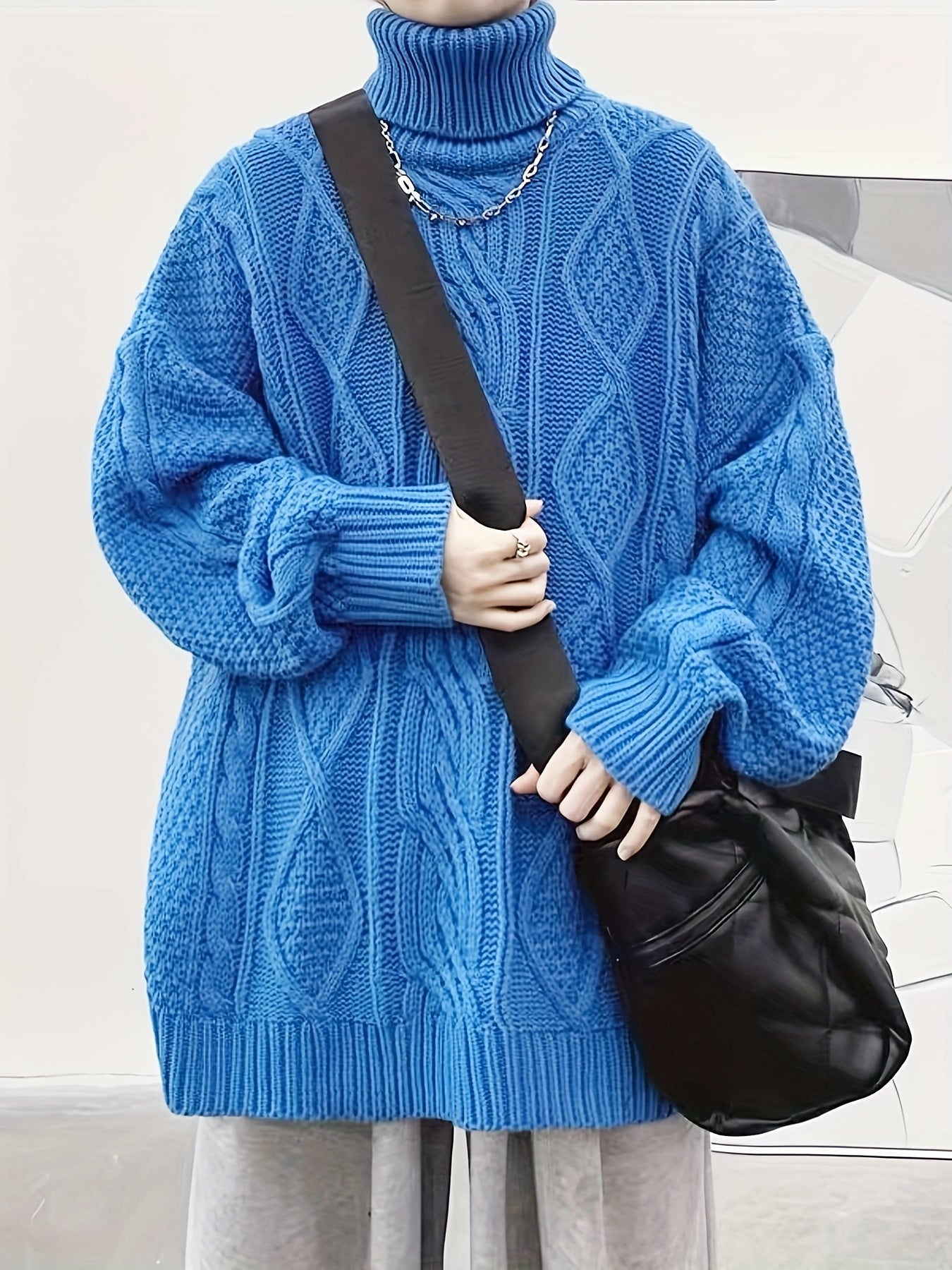 Объемный свитер с высоким воротником из 100% акриловой вязки для осени и зимы, повседневный, классический крой, плюс размер