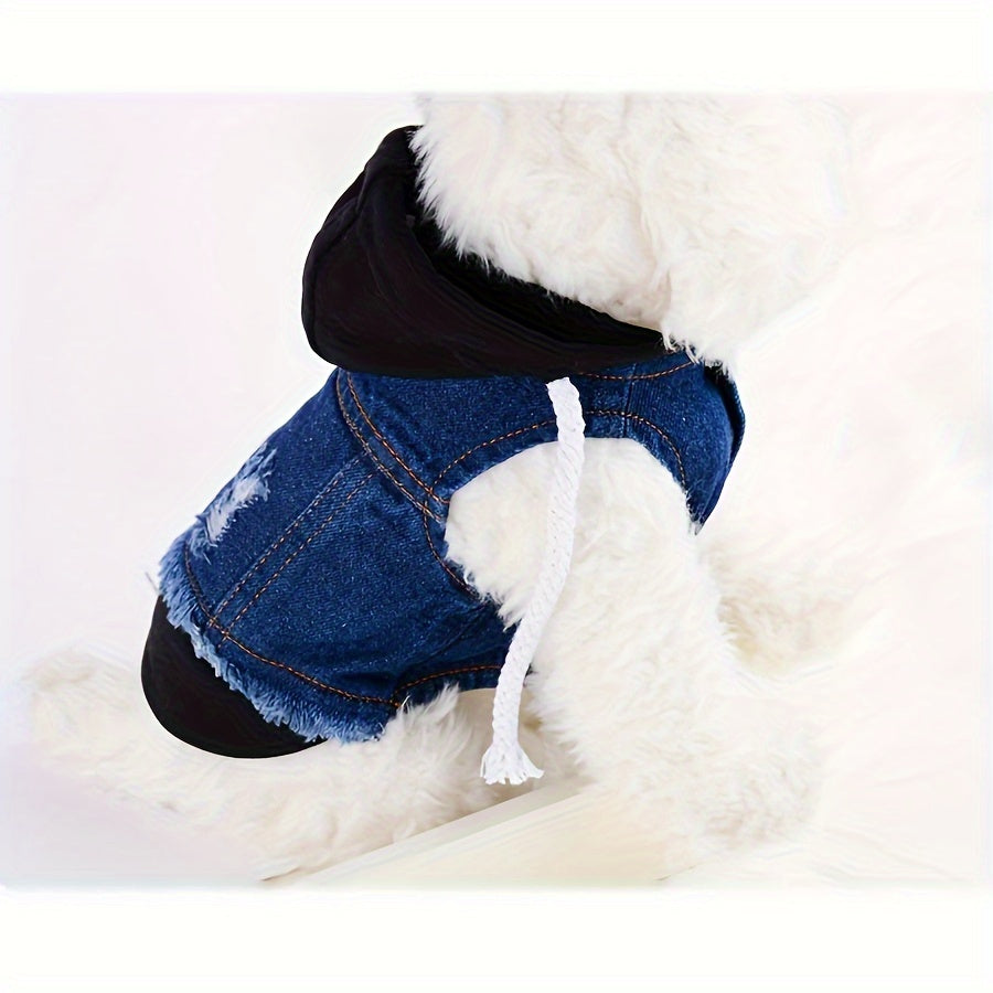 Dog Jacket for Small Dogs Autumn Denim Hoodie Coat with Button Closure