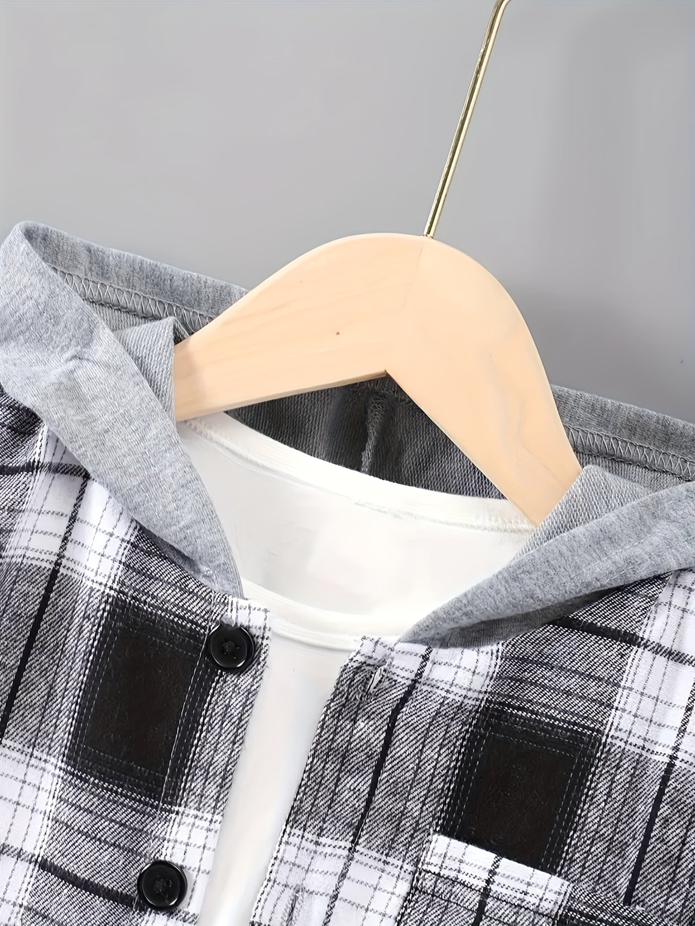 Kids Boys Plaid Hooded Casual Suit with Patchwork Pants for Spring and Fall