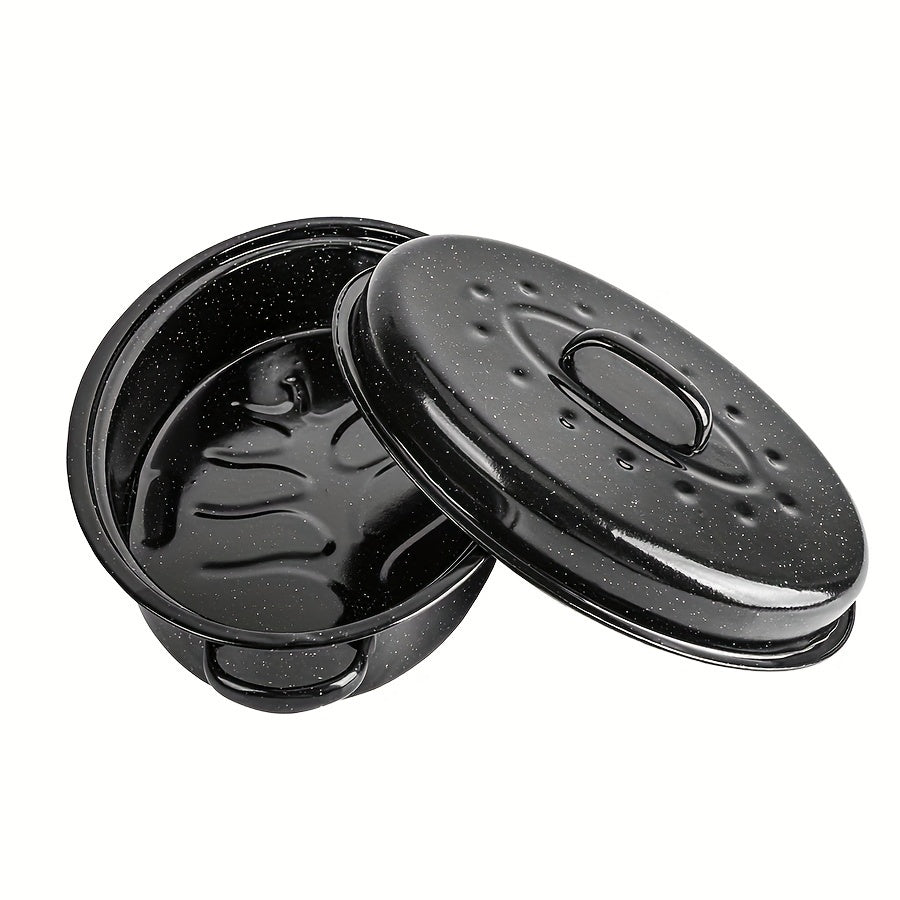 15-дюймовый черный овальный гриль с крышкой, включает эмалированную сковороду, подходящую для приготовления индейки, курицы, баранины и овощей в овальной эмалированной кастрюле. (Приблизительно 38,1 см)