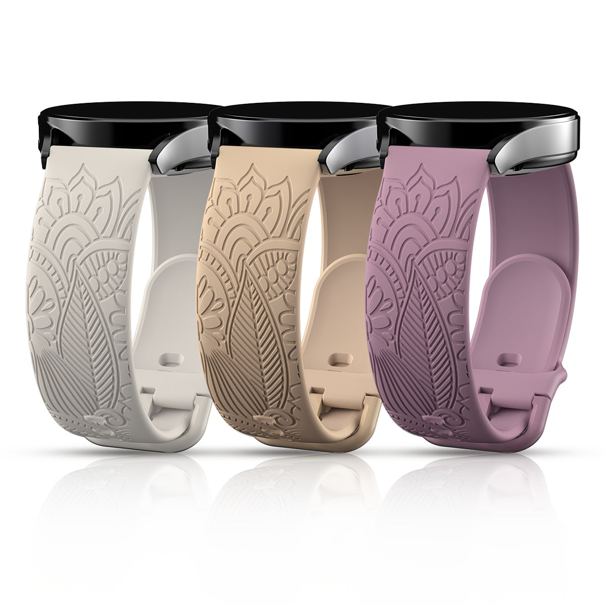 Engraved Floral Print Silicone Watch Band 1.78cm Wide Flexible Durable Replacement Strap