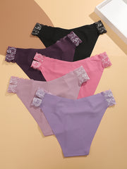 5-Pack Women's Low-Rise Briefs with Lace Detail Solid Color Knit Fabric