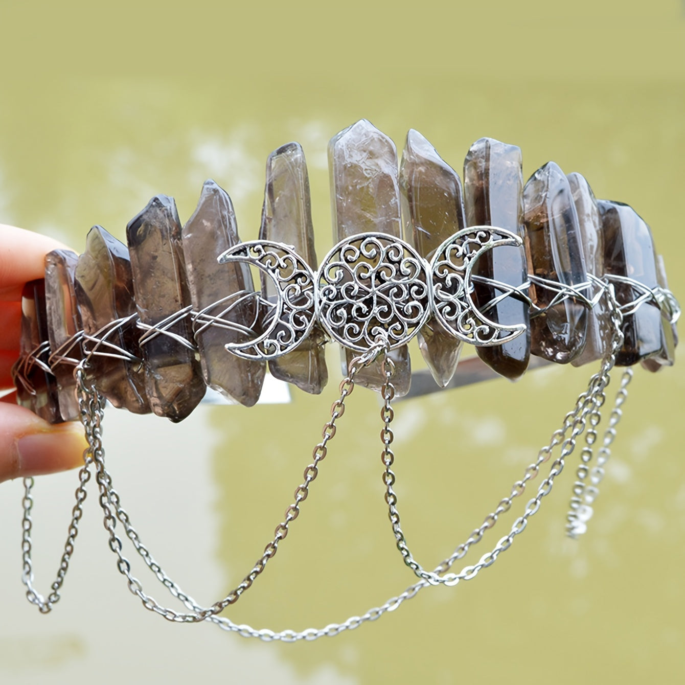 Crystal Quartz Crown Headband for Boho Weddings Festivals and Photoshoots