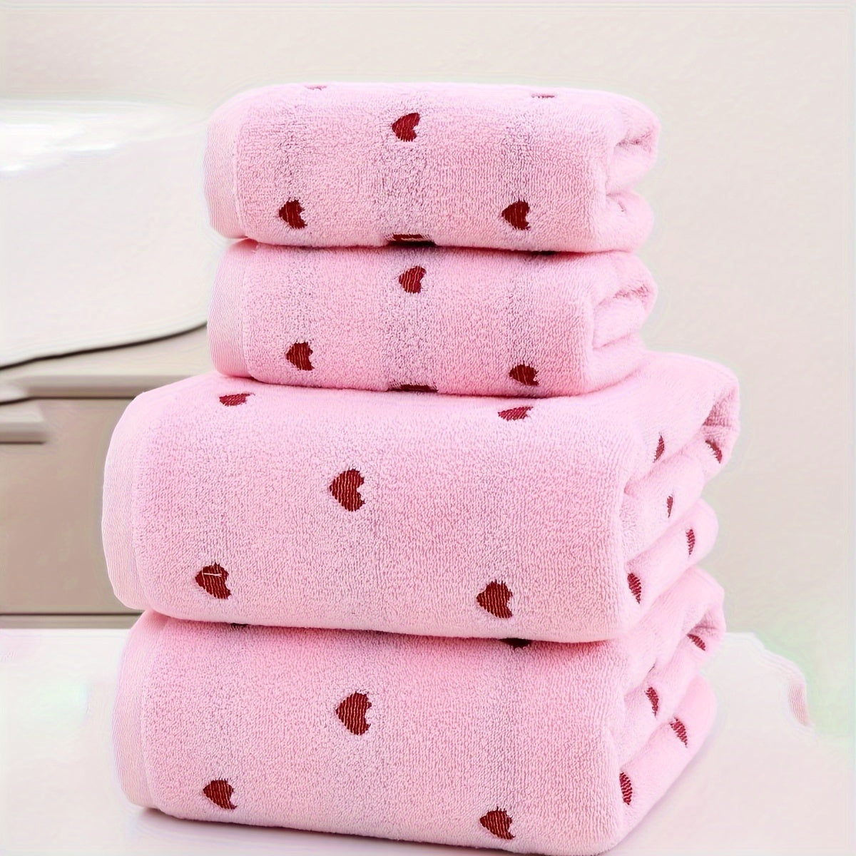 100% Cotton Heart Pattern Towel Set 2 Pieces Bath and Hand Towels
