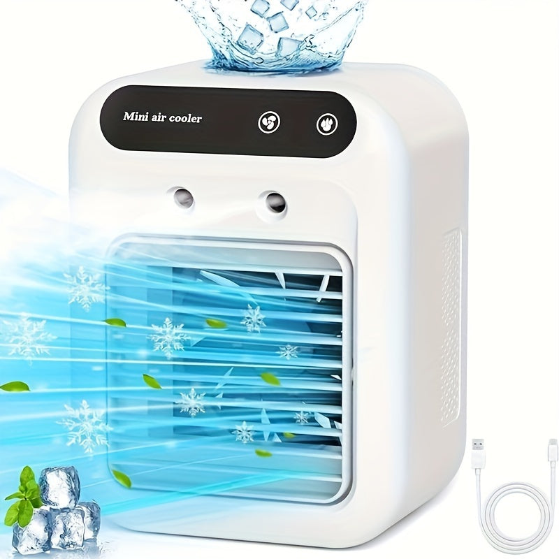 Portable Desktop Air Cooler with Rechargeable Lithium Battery, 2-Speed Wind, Mist Spray, Low Noise USB Charging